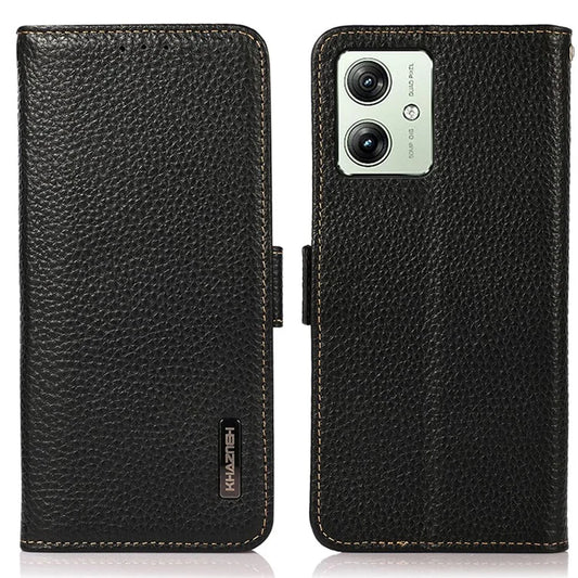 KHAZNEH For Motorola Moto G54 5G Case Genuine Cow Leather RFID Blocking Wallet Phone Cover