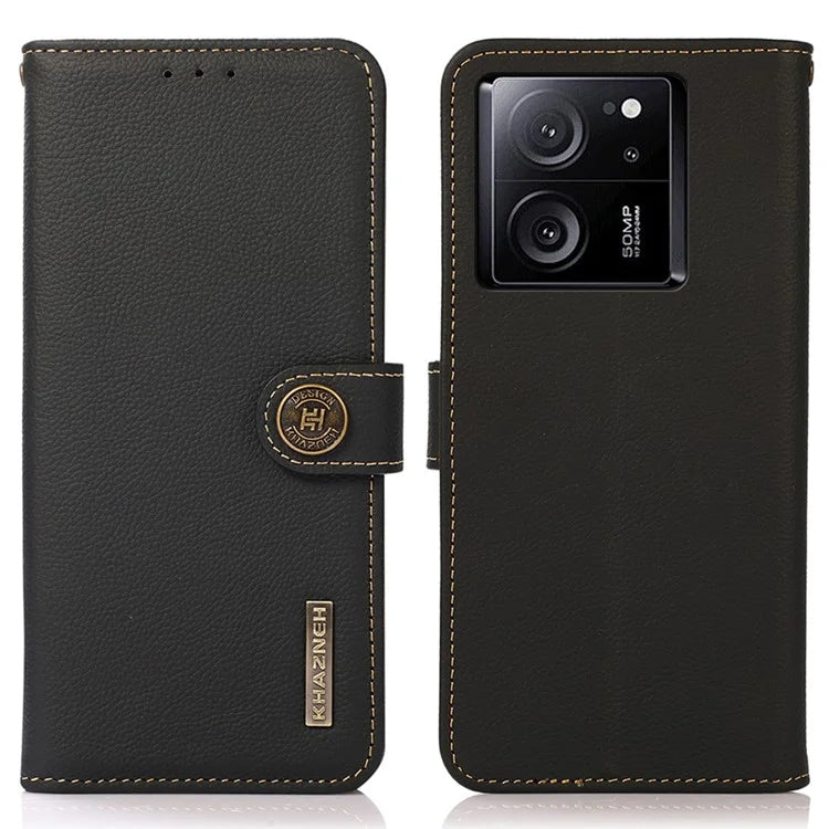 KHAZNEH For Xiaomi Redmi K60 Ultra / 13T / 13T Pro Case RFID Blocking Genuine Cow Leather Phone Cover
