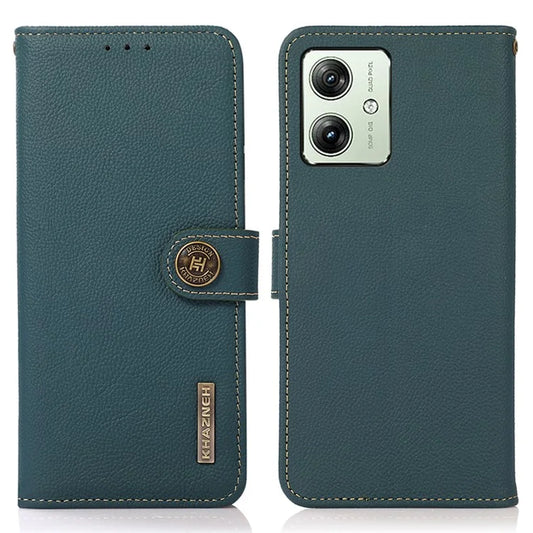 KHAZNEH For Motorola Moto G54 5G Case RFID Blocking Genuine Cow Leather Wallet Phone Cover