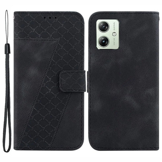 For Motorola Moto G54 5G Leather Case 7-Shape Imprint Cellphone Wallet Stand Cover