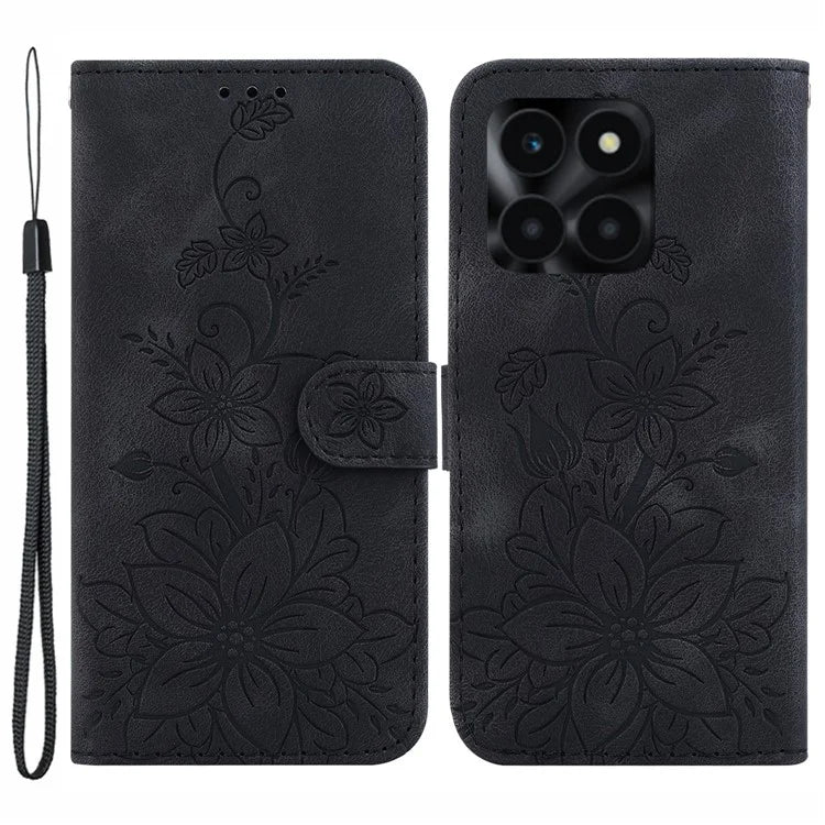 For Honor X6a 4G Leather Case Lily Flower Pattern Phone Cover with Stand Wallet