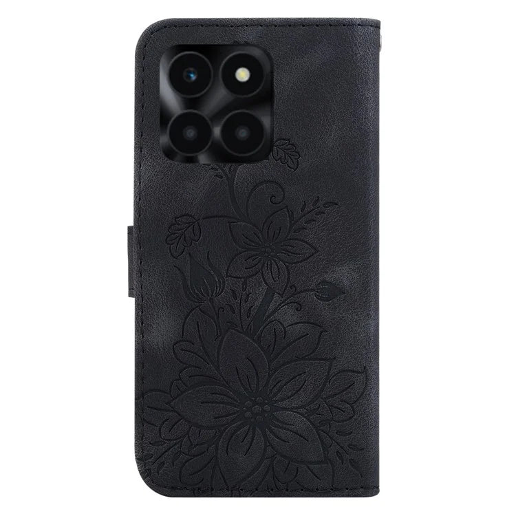 For Honor X6a 4G Leather Case Lily Flower Pattern Phone Cover with Stand Wallet