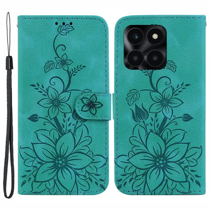 For Honor X6a 4G Leather Case Lily Flower Pattern Phone Cover with Stand Wallet