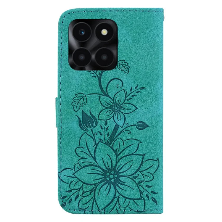 For Honor X6a 4G Leather Case Lily Flower Pattern Phone Cover with Stand Wallet