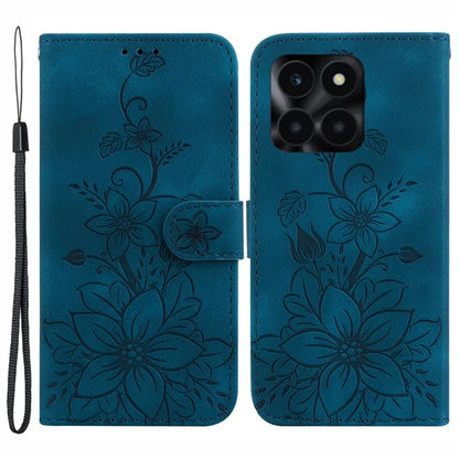 For Honor X6a 4G Leather Case Lily Flower Pattern Phone Cover with Stand Wallet