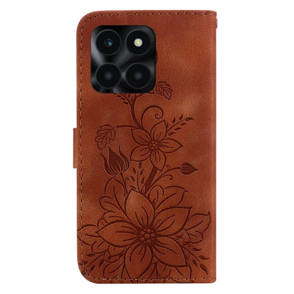 For Honor X6a 4G Leather Case Lily Flower Pattern Phone Cover with Stand Wallet