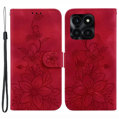 For Honor X6a 4G Leather Case Lily Flower Pattern Phone Cover with Stand Wallet