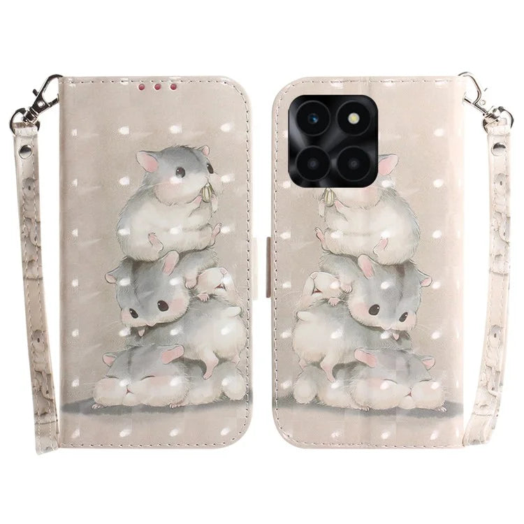 For Honor X6a 4G Case 3D Pattern PU Leather Wallet Flip Phone Cover