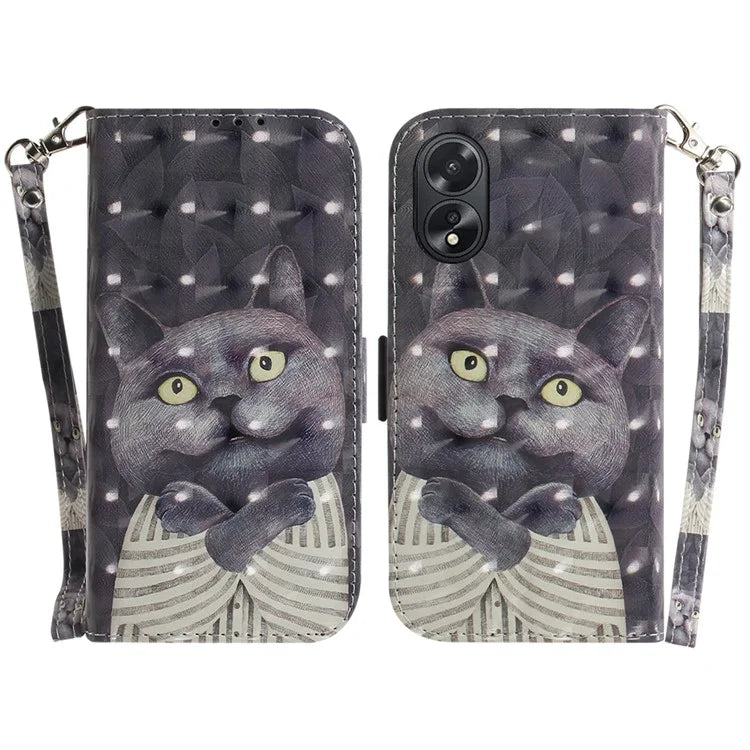 For Oppo A18 4G / A38 4G Case 3D Pattern PU Leather Flip Phone Cover