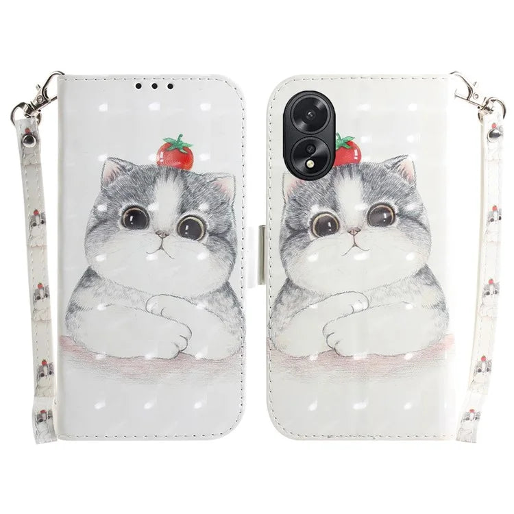 For Oppo A18 4G / A38 4G Case 3D Pattern PU Leather Flip Phone Cover