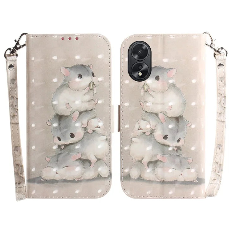 For Oppo A18 4G / A38 4G Case 3D Pattern PU Leather Flip Phone Cover