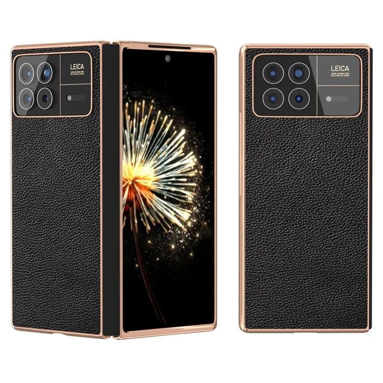 For Xiaomi Mix Fold 3 5G Case Anti-Drop Genuine Cow Leather + PC Electroplating Phone Cover