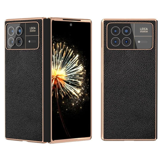 For Xiaomi Mix Fold 3 5G Case Anti-Drop Genuine Cow Leather + PC Electroplating Phone Cover