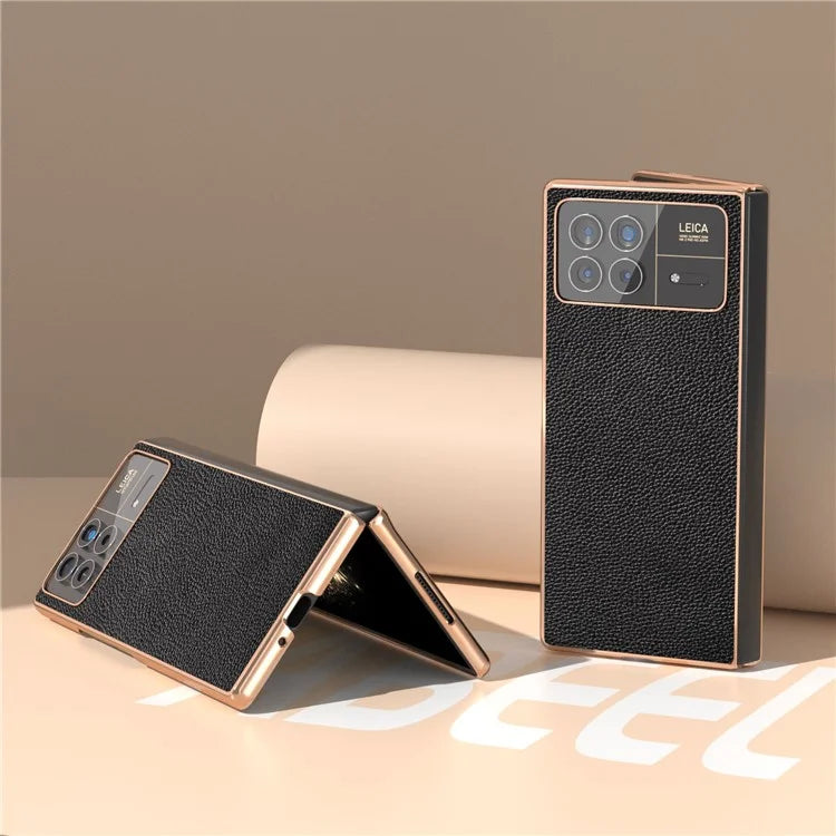 For Xiaomi Mix Fold 3 5G Case Anti-Drop Genuine Cow Leather + PC Electroplating Phone Cover