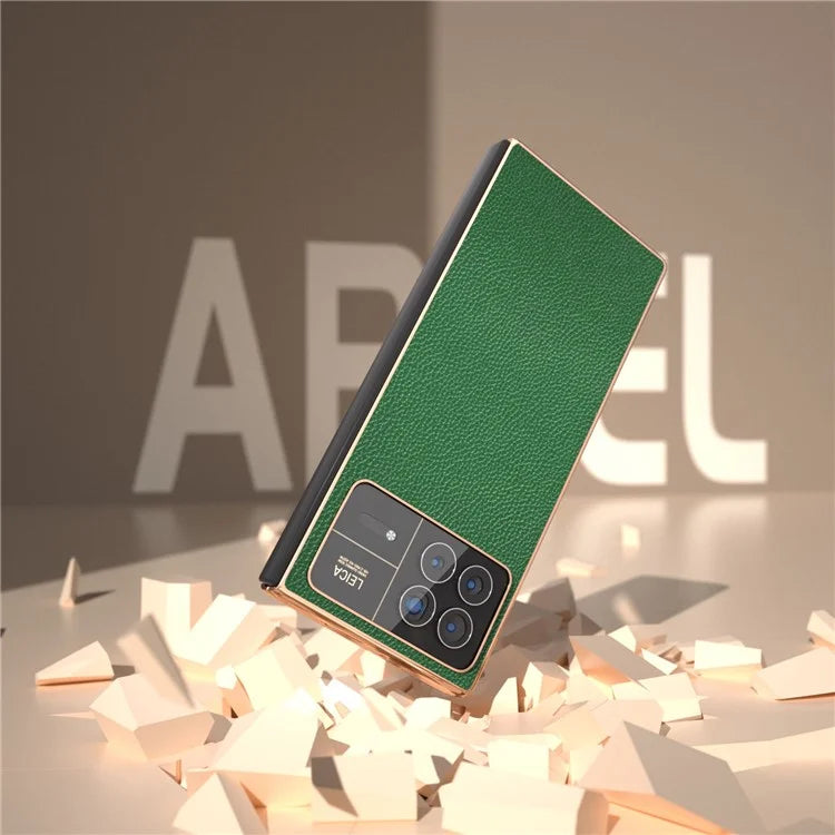 For Xiaomi Mix Fold 3 5G Case Anti-Drop Genuine Cow Leather + PC Electroplating Phone Cover