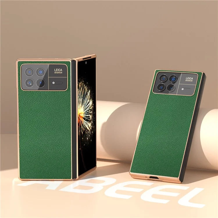 For Xiaomi Mix Fold 3 5G Case Anti-Drop Genuine Cow Leather + PC Electroplating Phone Cover