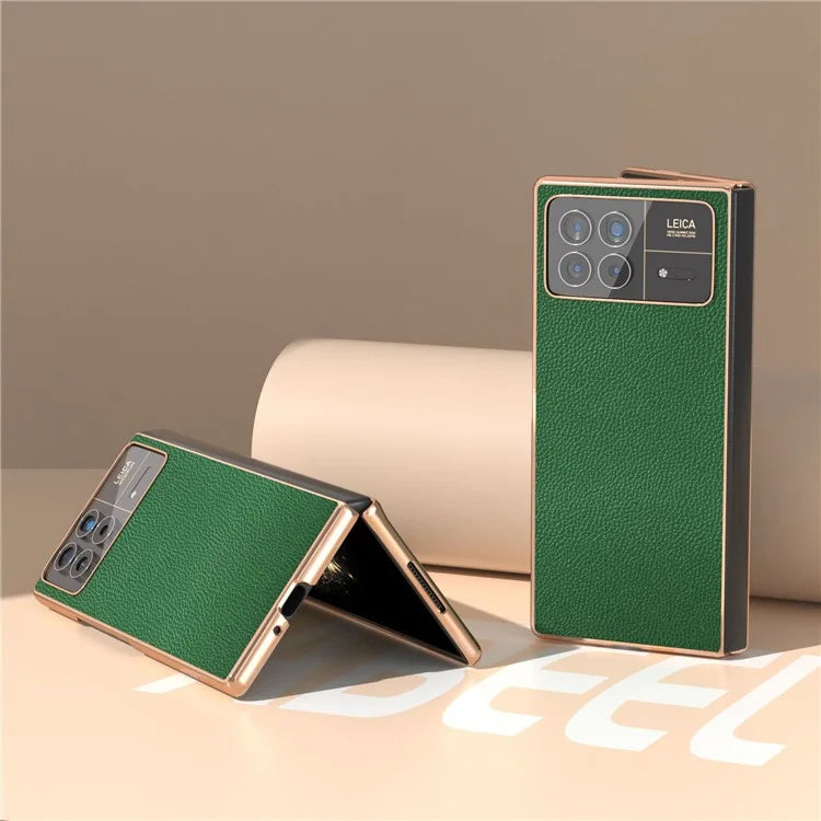 For Xiaomi Mix Fold 3 5G Case Anti-Drop Genuine Cow Leather + PC Electroplating Phone Cover