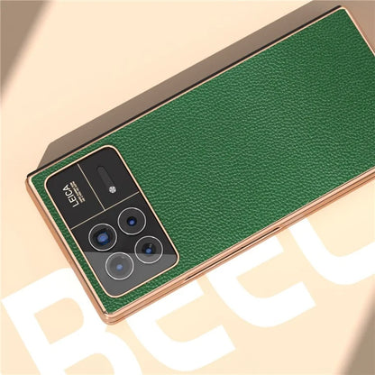 For Xiaomi Mix Fold 3 5G Case Anti-Drop Genuine Cow Leather + PC Electroplating Phone Cover