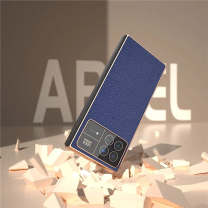 For Xiaomi Mix Fold 3 5G Case Anti-Drop Genuine Cow Leather + PC Electroplating Phone Cover