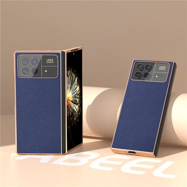 For Xiaomi Mix Fold 3 5G Case Anti-Drop Genuine Cow Leather + PC Electroplating Phone Cover