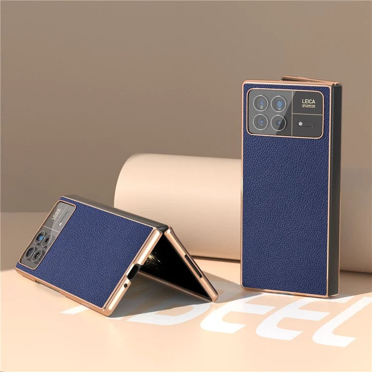 For Xiaomi Mix Fold 3 5G Case Anti-Drop Genuine Cow Leather + PC Electroplating Phone Cover