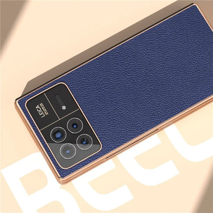 For Xiaomi Mix Fold 3 5G Case Anti-Drop Genuine Cow Leather + PC Electroplating Phone Cover