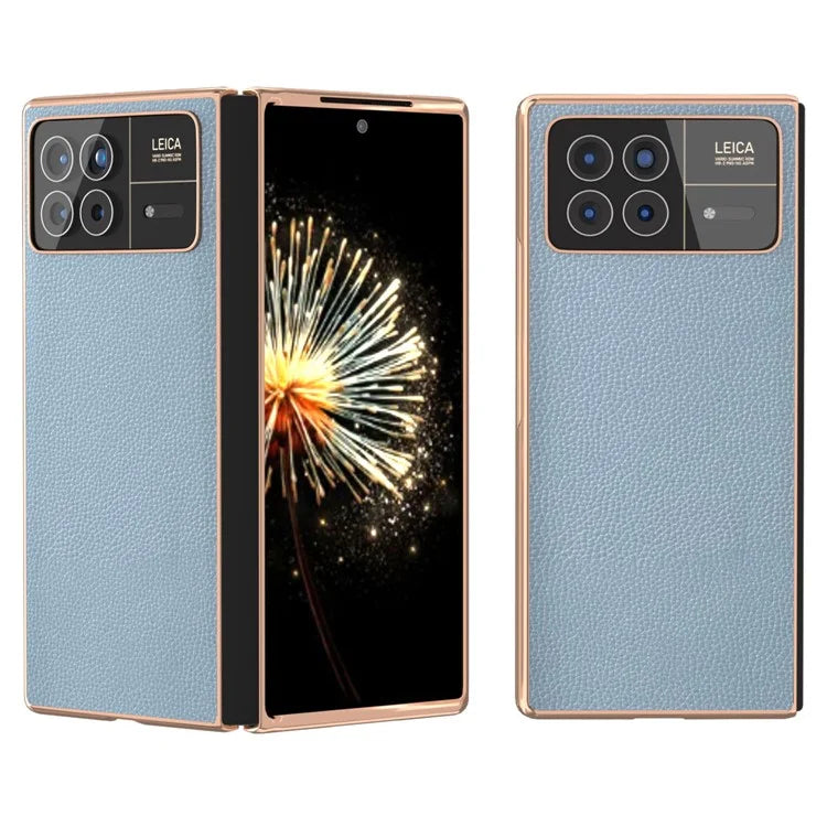 For Xiaomi Mix Fold 3 5G Case Anti-Drop Genuine Cow Leather + PC Electroplating Phone Cover