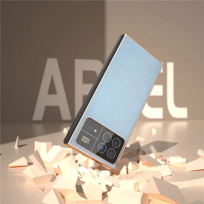 For Xiaomi Mix Fold 3 5G Case Anti-Drop Genuine Cow Leather + PC Electroplating Phone Cover