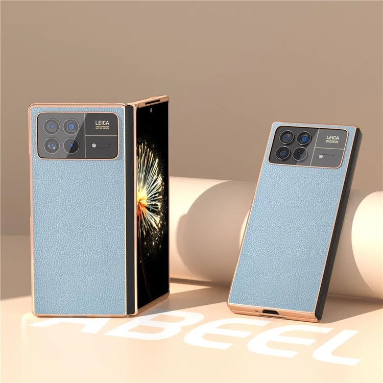 For Xiaomi Mix Fold 3 5G Case Anti-Drop Genuine Cow Leather + PC Electroplating Phone Cover