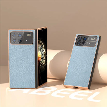 For Xiaomi Mix Fold 3 5G Case Anti-Drop Genuine Cow Leather + PC Electroplating Phone Cover