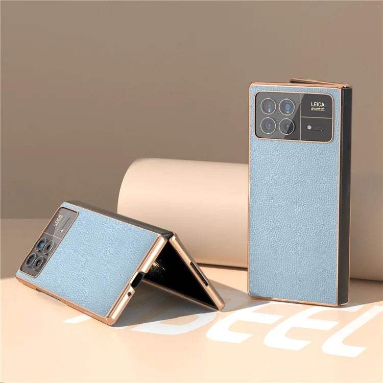For Xiaomi Mix Fold 3 5G Case Anti-Drop Genuine Cow Leather + PC Electroplating Phone Cover
