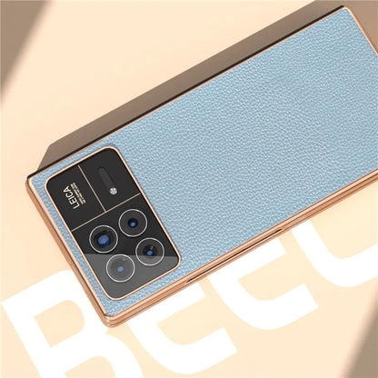 For Xiaomi Mix Fold 3 5G Case Anti-Drop Genuine Cow Leather + PC Electroplating Phone Cover