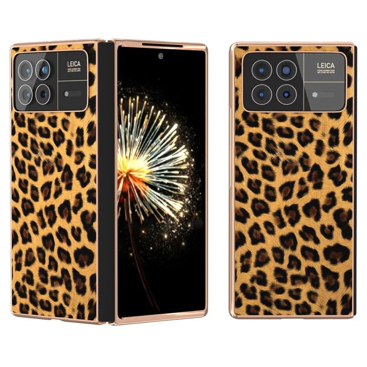 For Xiaomi Mix Fold 3 5G Case Leopard Pattern Leather+PC Slim Fit Electroplating Phone Cover