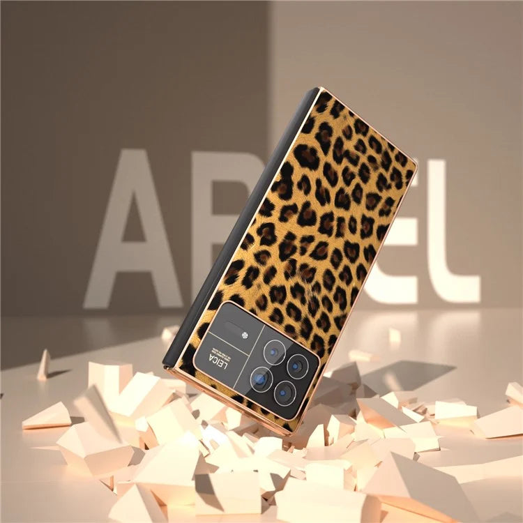 For Xiaomi Mix Fold 3 5G Case Leopard Pattern Leather+PC Slim Fit Electroplating Phone Cover