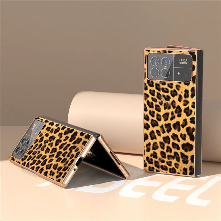 For Xiaomi Mix Fold 3 5G Case Leopard Pattern Leather+PC Slim Fit Electroplating Phone Cover