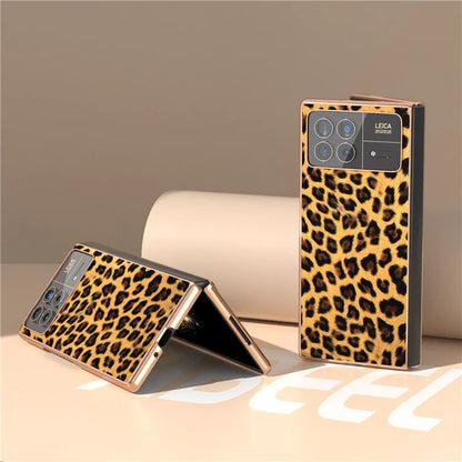 For Xiaomi Mix Fold 3 5G Case Leopard Pattern Leather+PC Slim Fit Electroplating Phone Cover
