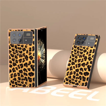 For Xiaomi Mix Fold 3 5G Case Leopard Pattern Leather+PC Slim Fit Electroplating Phone Cover