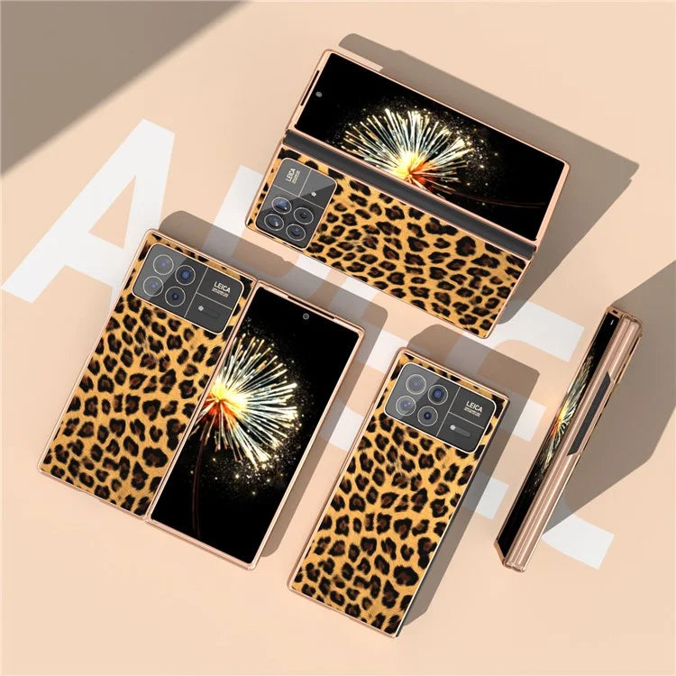 For Xiaomi Mix Fold 3 5G Case Leopard Pattern Leather+PC Slim Fit Electroplating Phone Cover