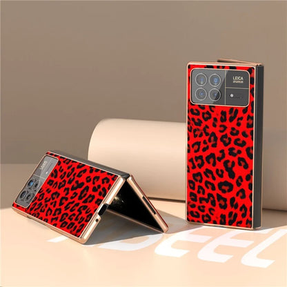 For Xiaomi Mix Fold 3 5G Case Leopard Pattern Leather+PC Slim Fit Electroplating Phone Cover