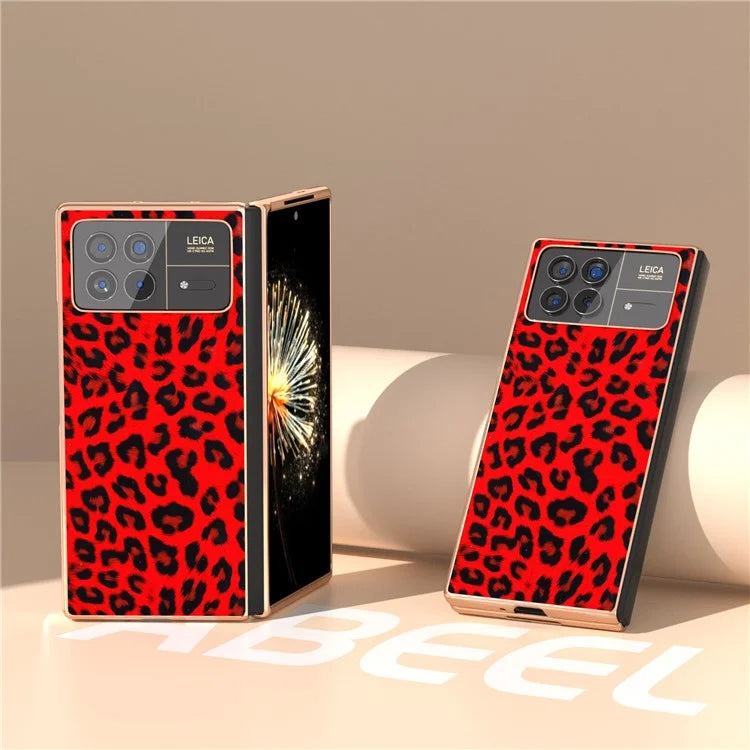 For Xiaomi Mix Fold 3 5G Case Leopard Pattern Leather+PC Slim Fit Electroplating Phone Cover