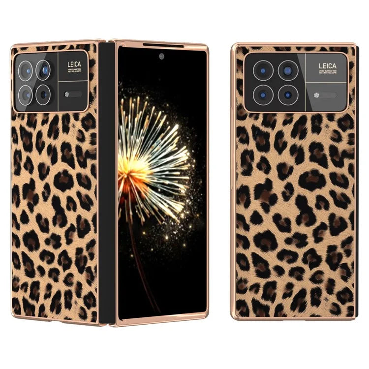 For Xiaomi Mix Fold 3 5G Case Leopard Pattern Leather+PC Slim Fit Electroplating Phone Cover