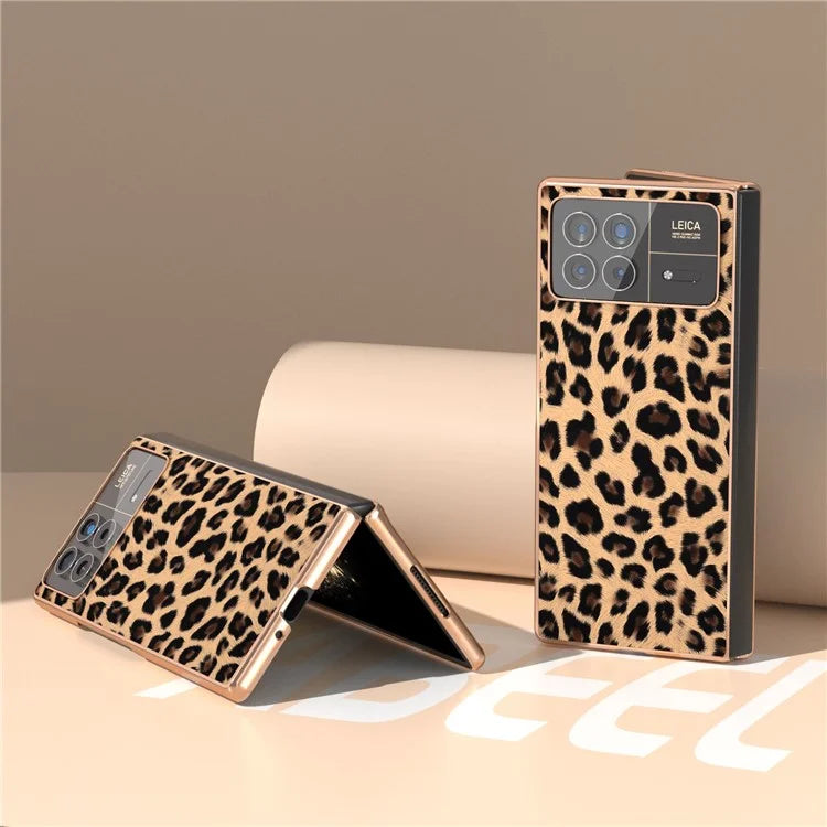 For Xiaomi Mix Fold 3 5G Case Leopard Pattern Leather+PC Slim Fit Electroplating Phone Cover