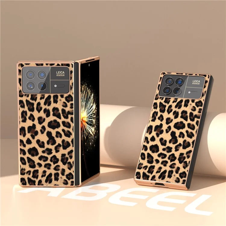 For Xiaomi Mix Fold 3 5G Case Leopard Pattern Leather+PC Slim Fit Electroplating Phone Cover