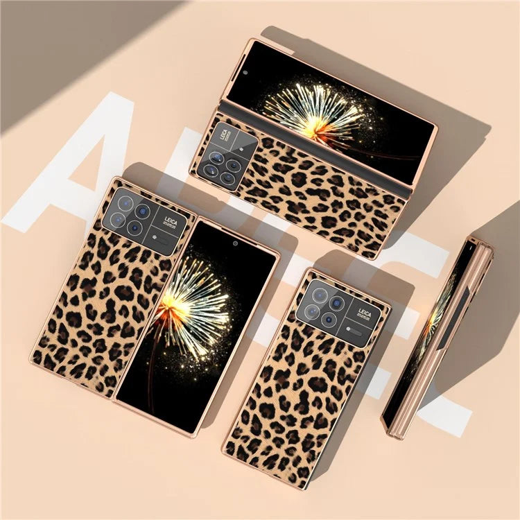 For Xiaomi Mix Fold 3 5G Case Leopard Pattern Leather+PC Slim Fit Electroplating Phone Cover