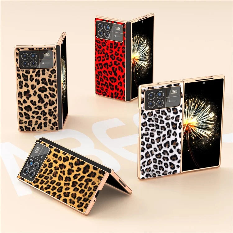 For Xiaomi Mix Fold 3 5G Case Leopard Pattern Leather+PC Slim Fit Electroplating Phone Cover