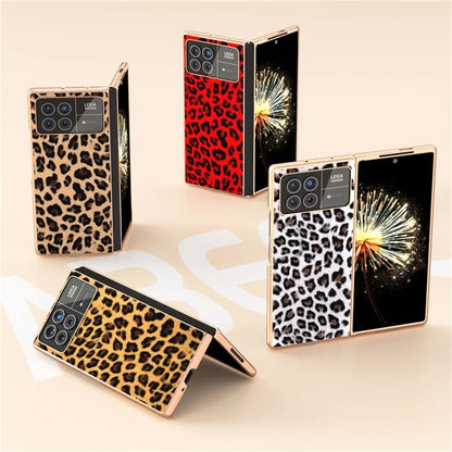 For Xiaomi Mix Fold 3 5G Case Leopard Pattern Leather+PC Slim Fit Electroplating Phone Cover