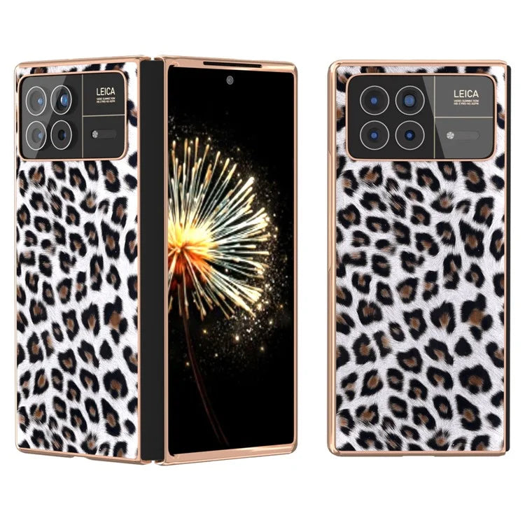 For Xiaomi Mix Fold 3 5G Case Leopard Pattern Leather+PC Slim Fit Electroplating Phone Cover