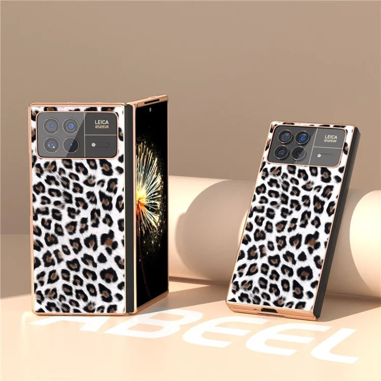 For Xiaomi Mix Fold 3 5G Case Leopard Pattern Leather+PC Slim Fit Electroplating Phone Cover