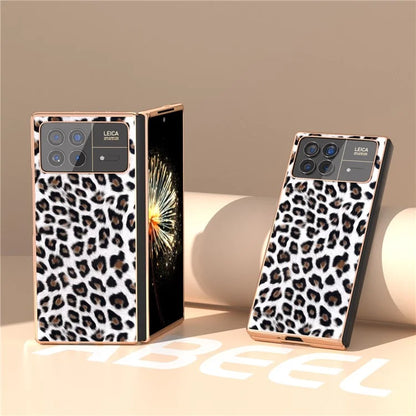 For Xiaomi Mix Fold 3 5G Case Leopard Pattern Leather+PC Slim Fit Electroplating Phone Cover