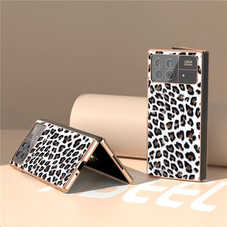 For Xiaomi Mix Fold 3 5G Case Leopard Pattern Leather+PC Slim Fit Electroplating Phone Cover